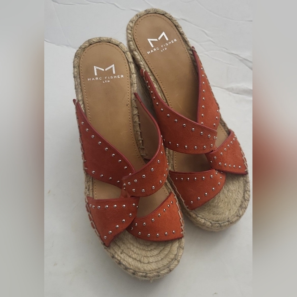 Marc Fisher women's sandals orange silver hardware espadrilles size 6